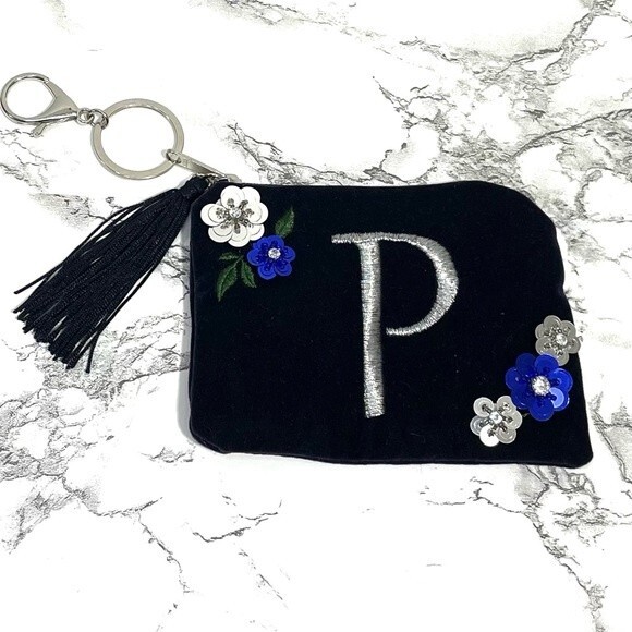 New Navy Velvet 'P" Coin Purse Keychain Tassel - Picture 1 of 7